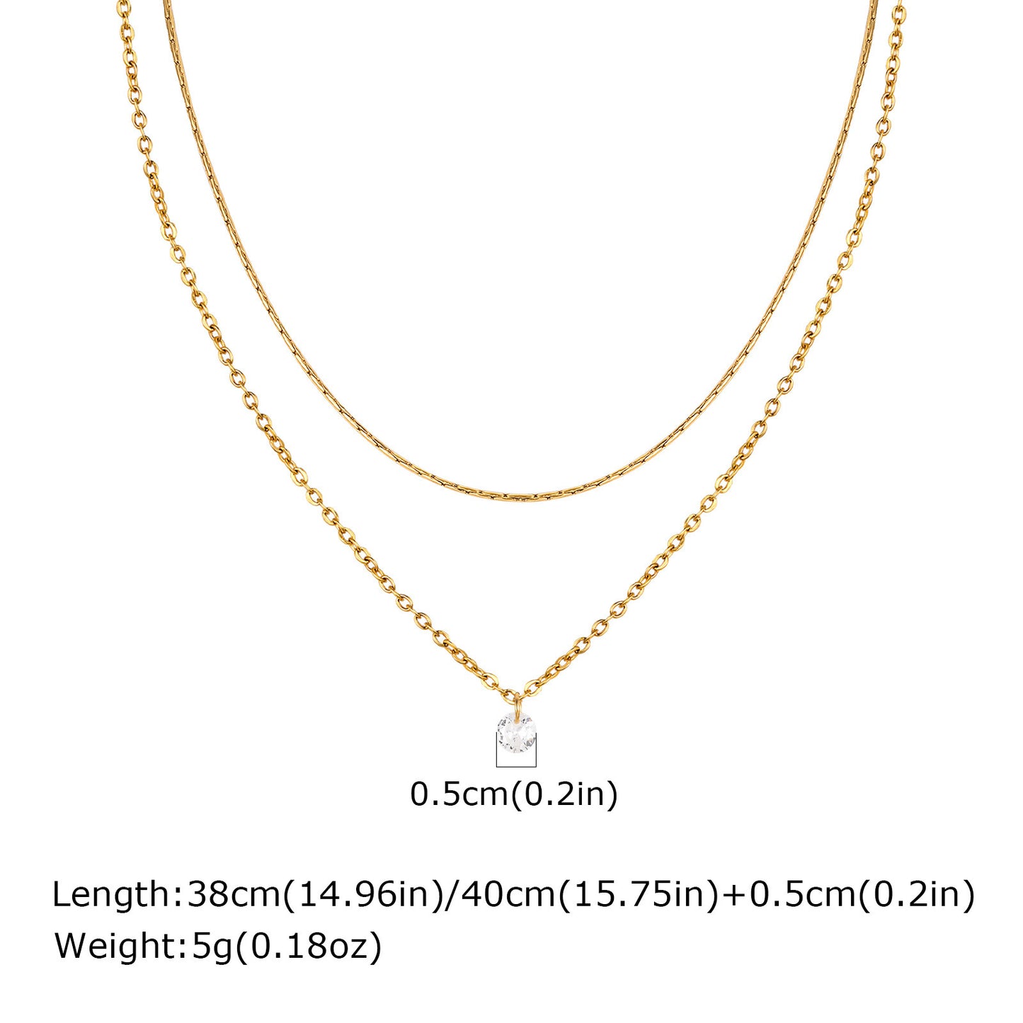 Stainless Steel Double Chain White Zircon Gold Necklace Female