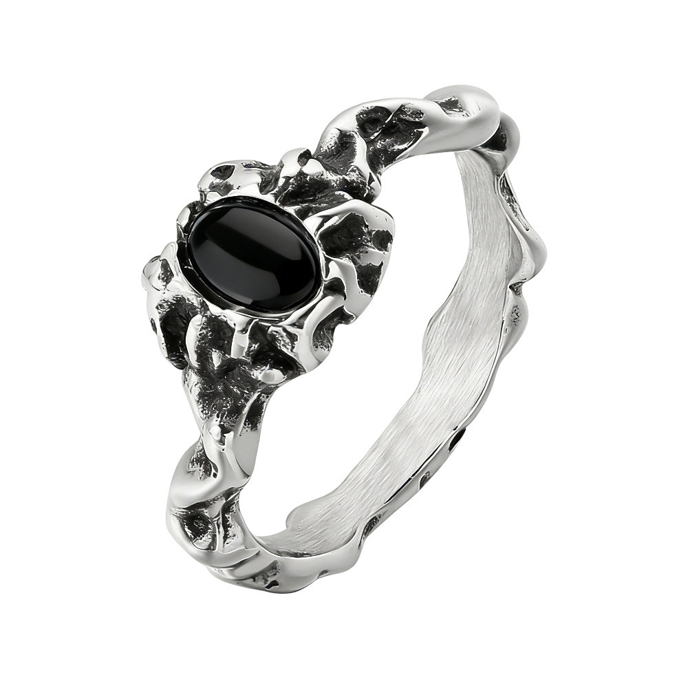 Planderful Titanium Steel Ring Unisex Branch Stone Original Design Retro Style For Men And Women Protective Jewelry