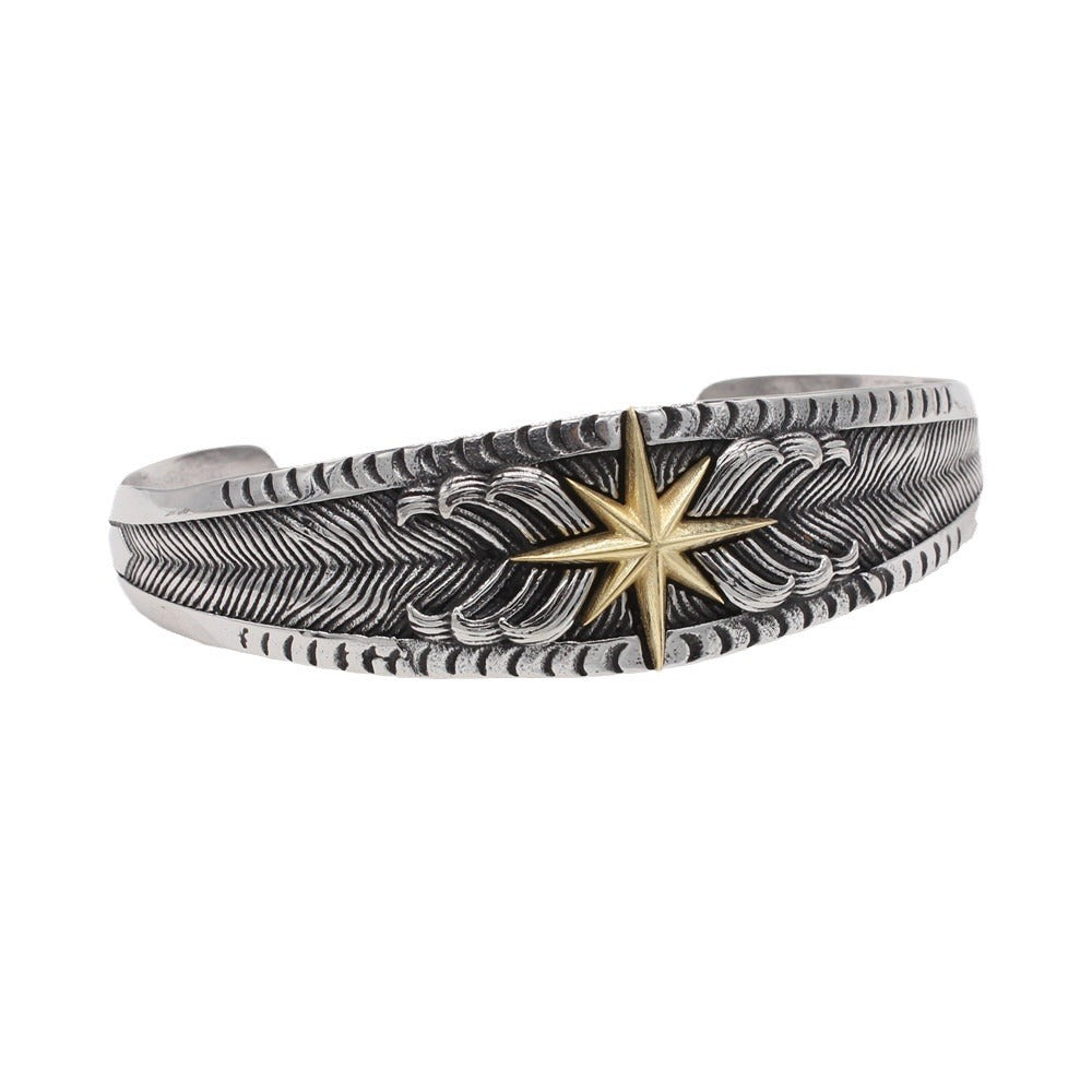 Titanium Steel Bracelet Unisex Bold Retro Feather Lion Star Design For Men And Women By Planderful Jewelry
