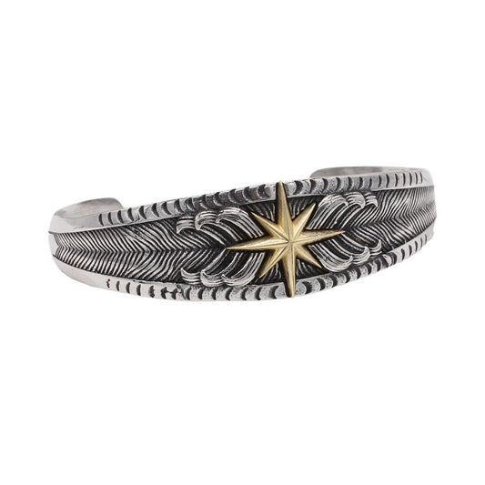Titanium Steel Bracelet Unisex Bold Retro Feather Lion Star Design For Men And Women By Planderful Jewelry