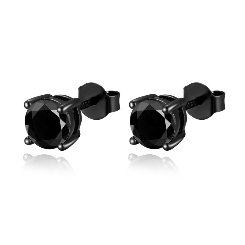 Hip-Hop Trendy Brand Black Moissanite Stud Earrings S925 Silver-Plated