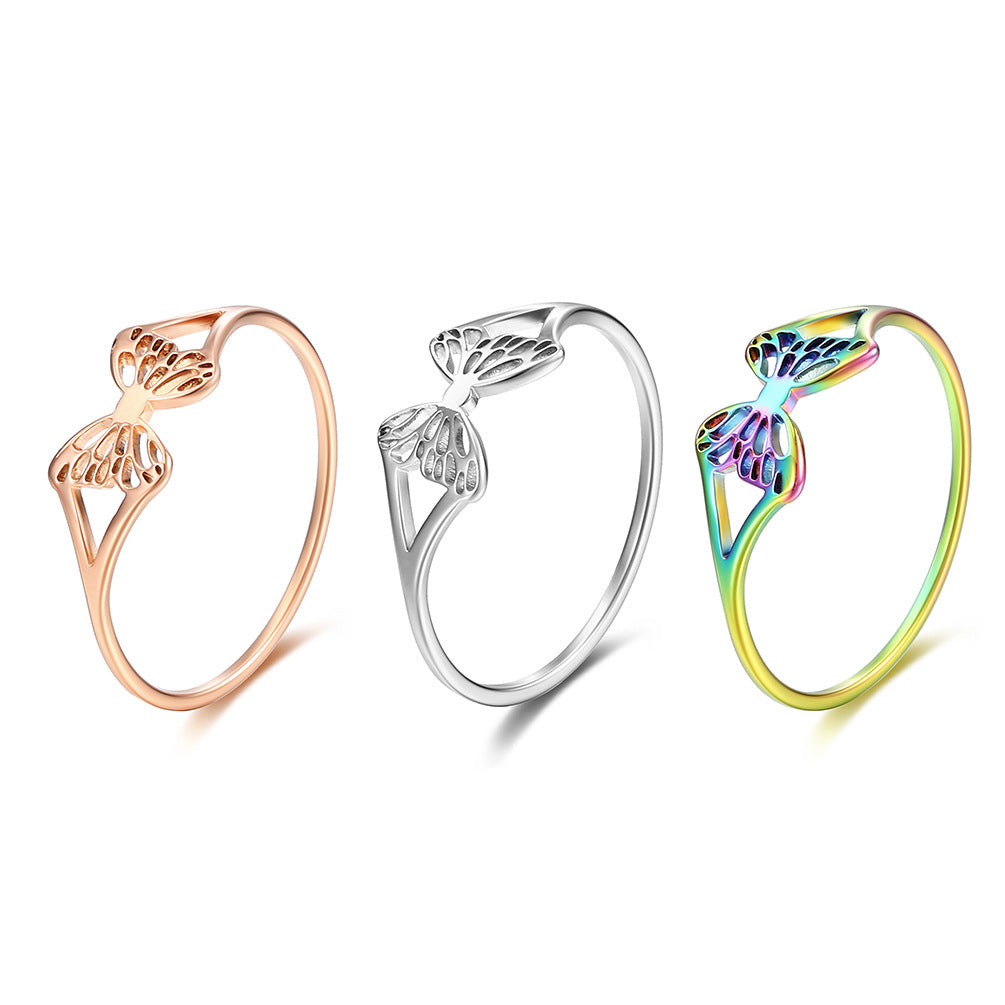 Mori Korean Titanium Steel Hollow Butterfly Ring Wholesale