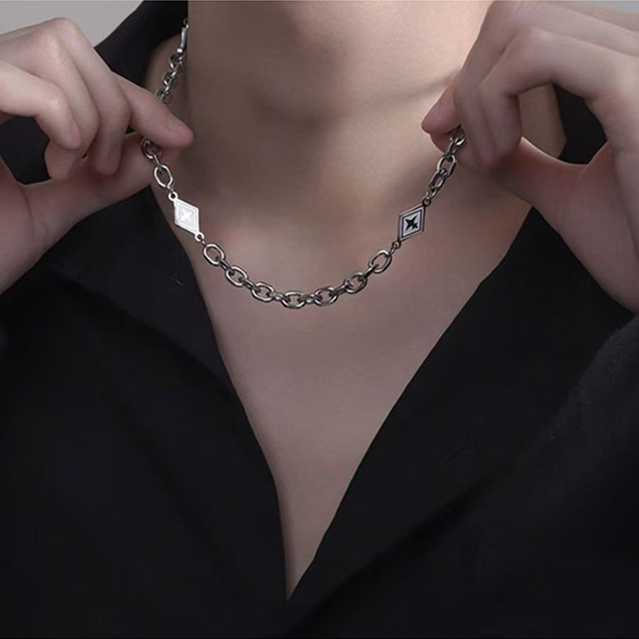 Planderful Jewelry Stainless Steel Rhombus Necklace For Men Cuban Collarbone Chain High End Design