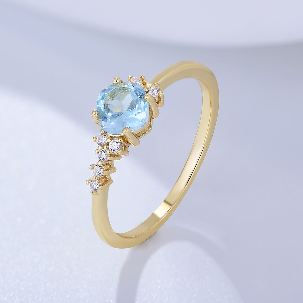 Sky Blue Topaz Sterling Silver Ring, Cold Wind, Advanced Sense, Japanese And Korean