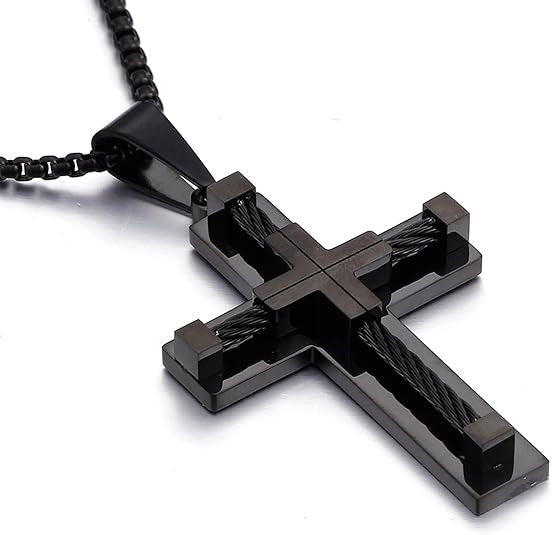 Planderful Stainless Steel Cross Pendant Necklace For Men Durable Hip Hop Style Everyday Wear Gift