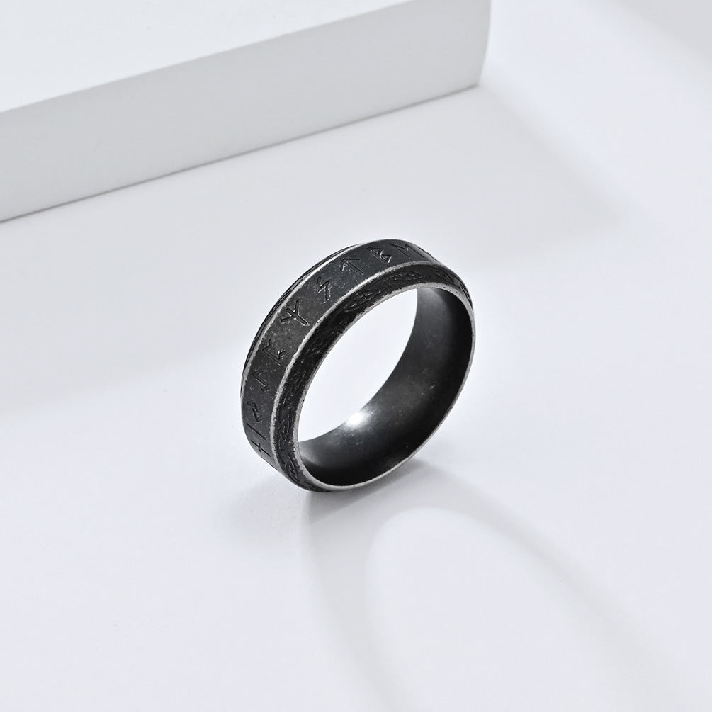 Nordic Retro Viking Text Titanium Steel Ring for Men