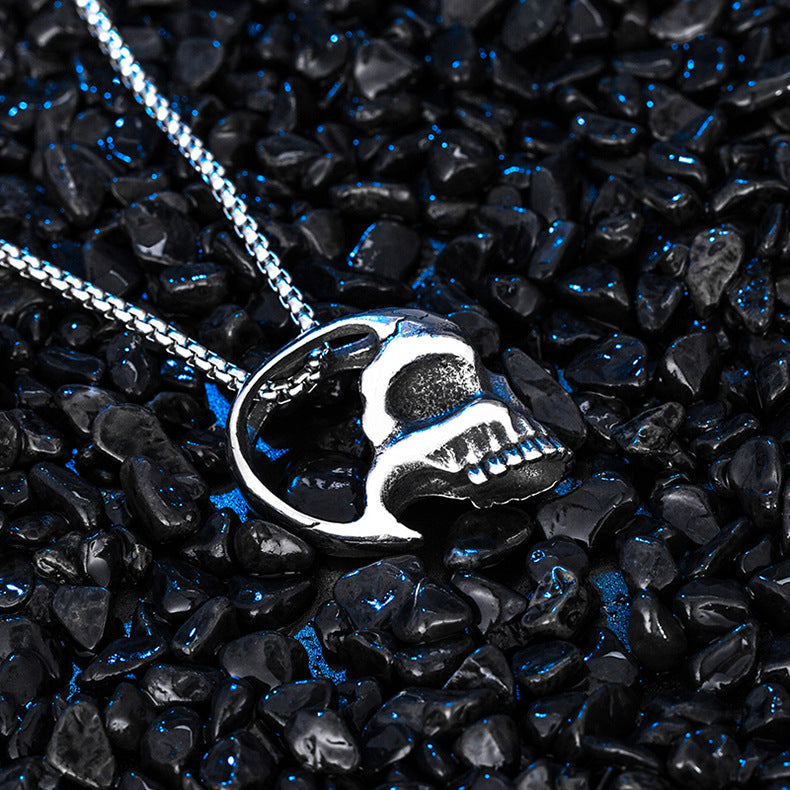 Steel Necklace - Statement Skull Eye Retro Hip Hop Style Niche Accessory Planderful