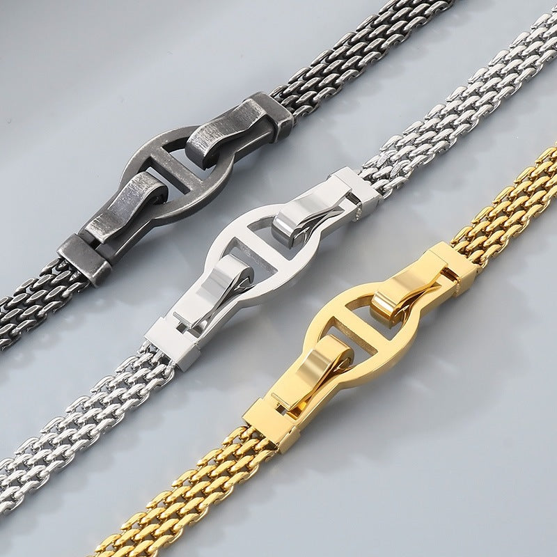 Niche Design Unisex Stainless Steel Flat Mesh Chain Chain Character Bracelet Adjustable