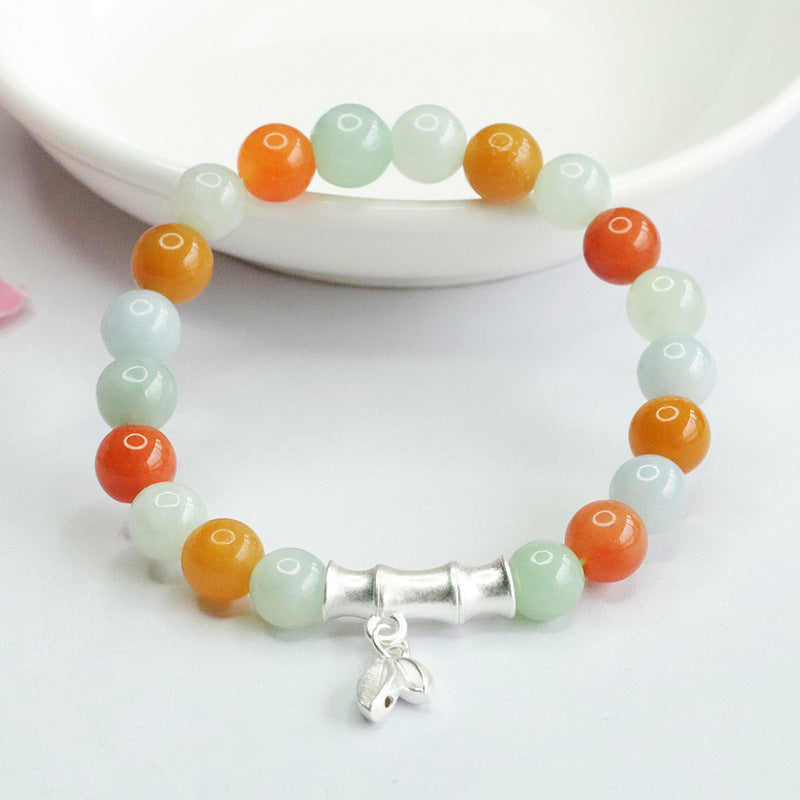Jadeite Round Bead & Golden Silk Jade 8 mm Beaded Bracelet