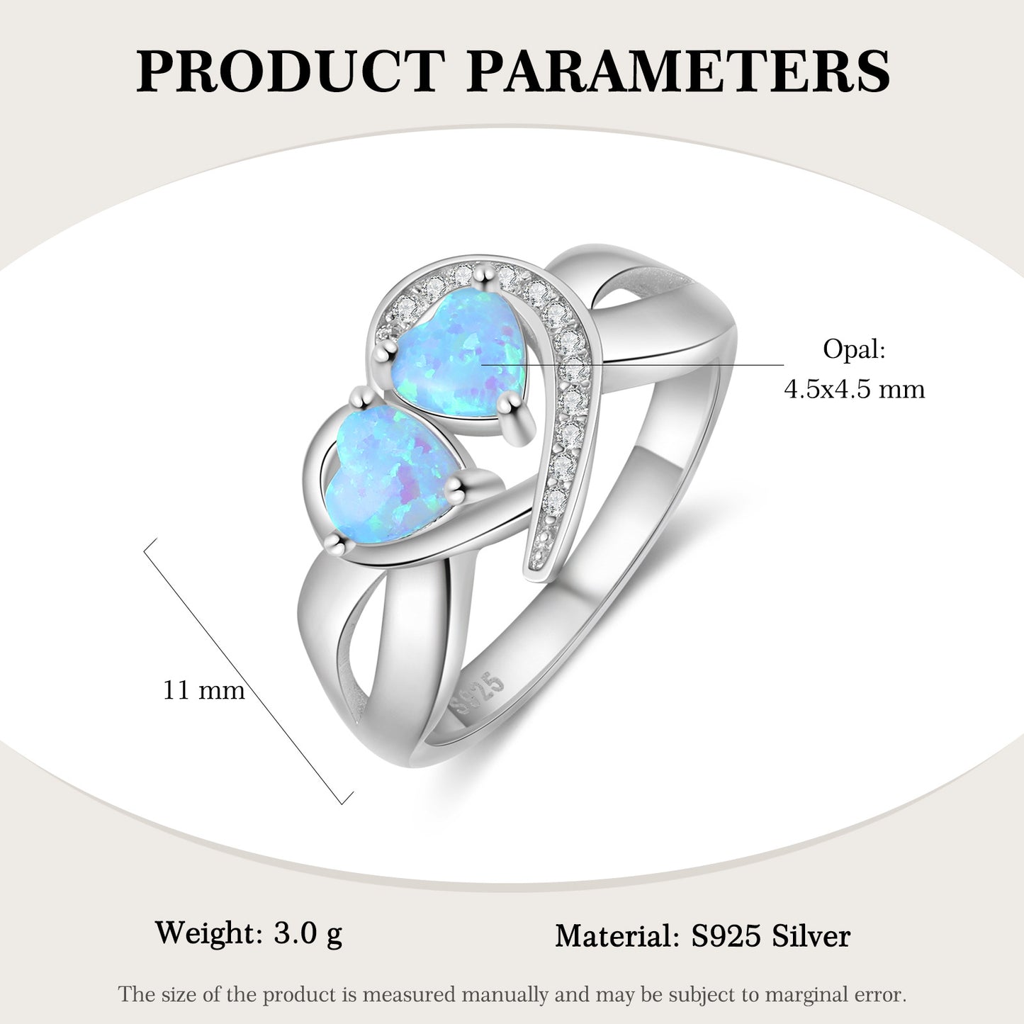 Planderful Jewelry Opal Ring Sterling Silver Heart Design