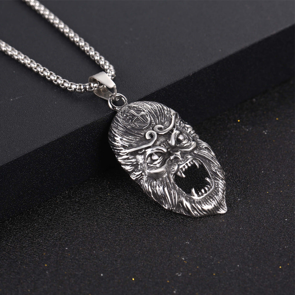 Personalized Titanium Steel Sun Wukong Pendant Necklace for Men - Retro Buddha Mask Design