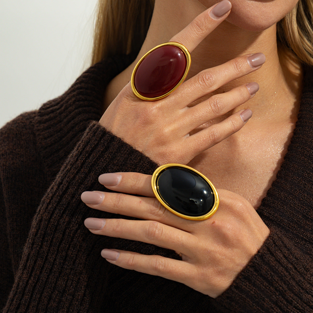 Oval Resin Gemstone Statement Ring By Planderful Vienna Verve For Women Vintage Geometric Opening Jewelry