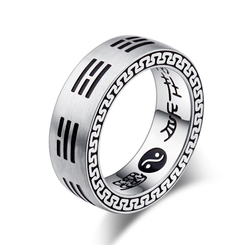 Steel Ring Vintage Yin Yang Taoist Mantra Nine Character Hand Jewelry Planderful Everyday Genie