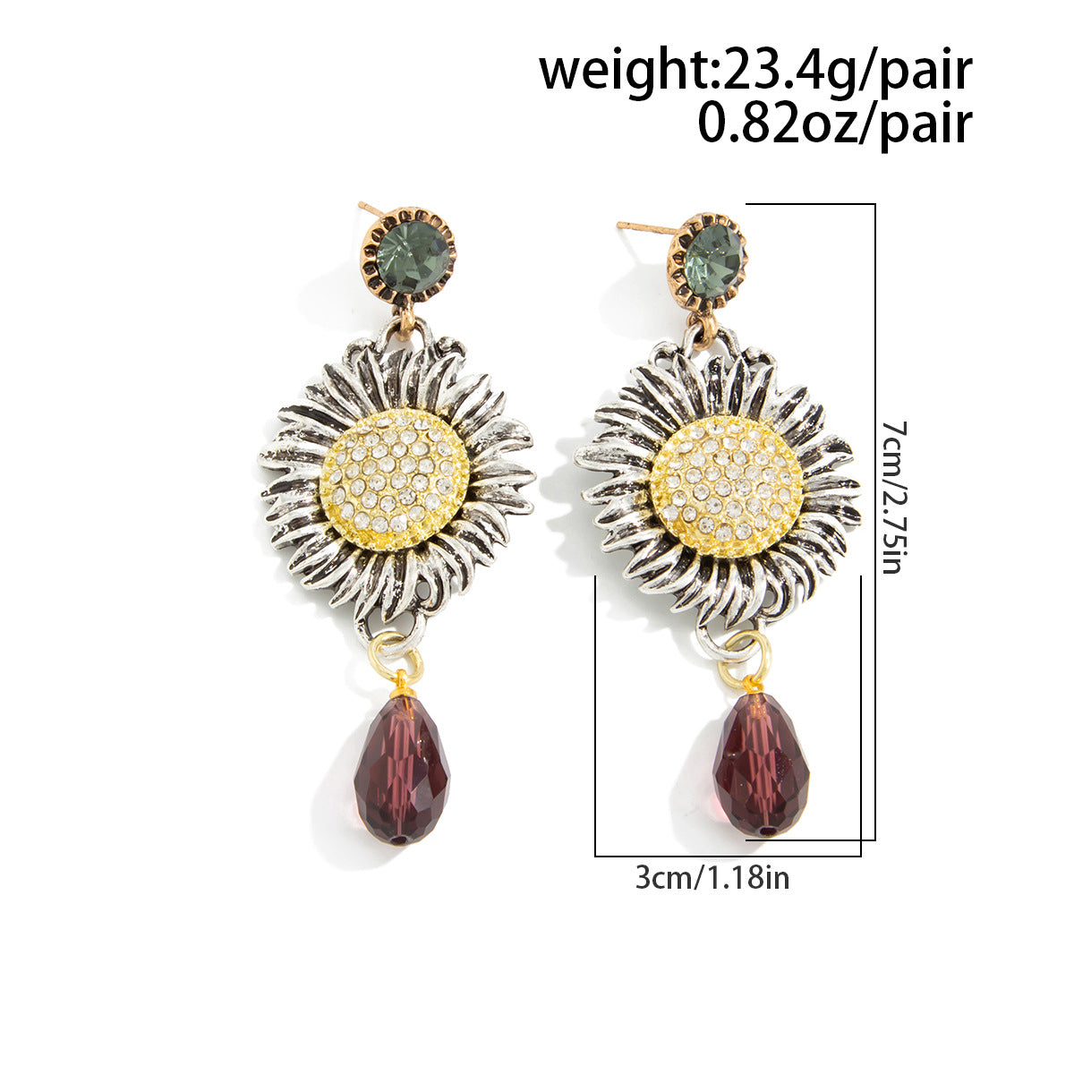 Planderful Medieval Style Earrings Handmade Turquoise Gem Pendant Flower Ethnic Studs For Women Statement Jewelry