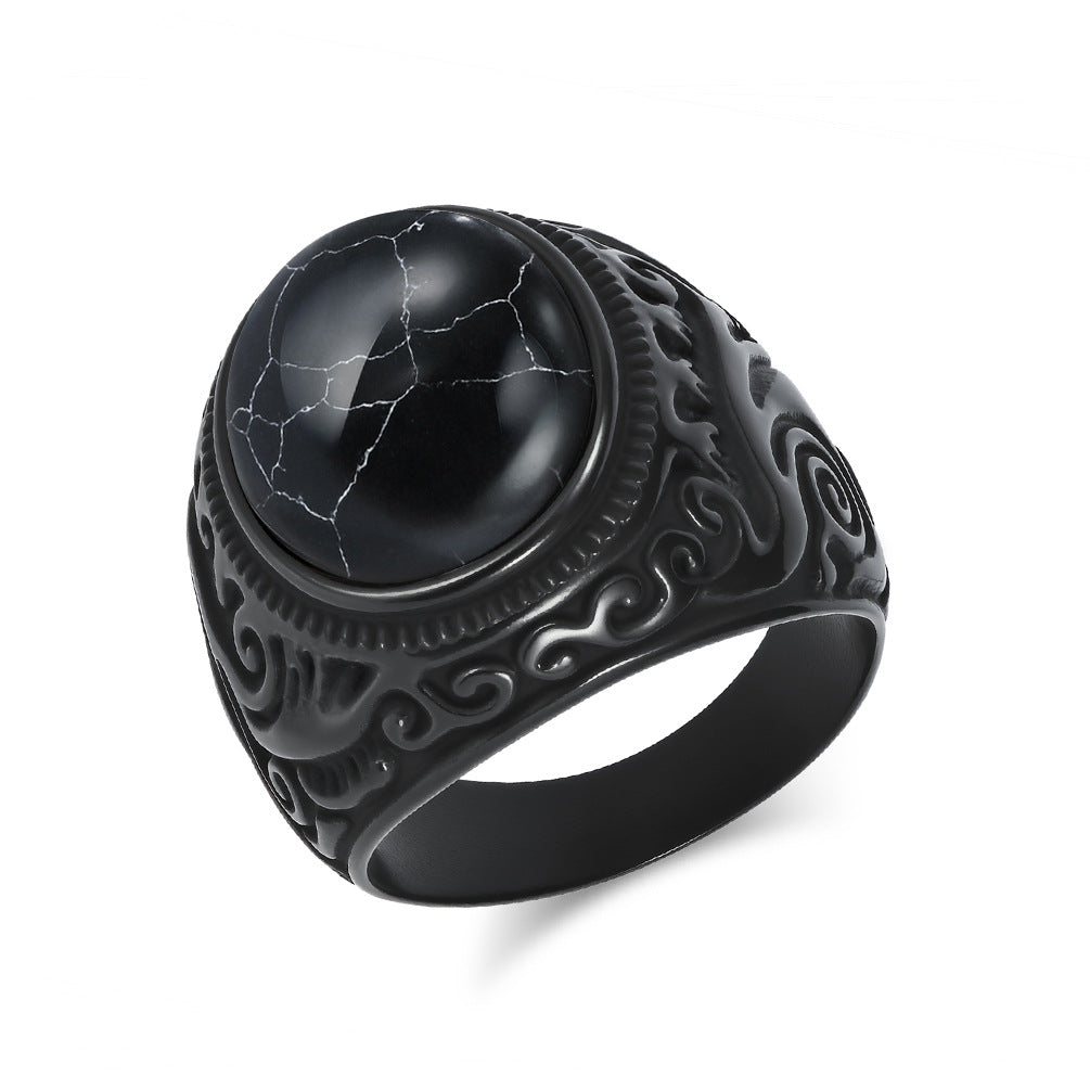 Planderful Shop Bold Tiger Eye Ring For Men Titanium Stainless Steel Retro Engraved Inlay