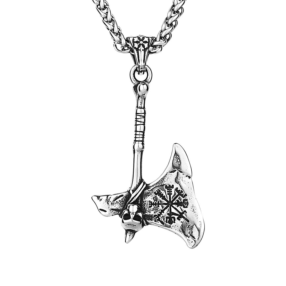 Planderful Nordic Viking Axe Pendant Necklace Titanium Steel For Men Bold Gift Ready