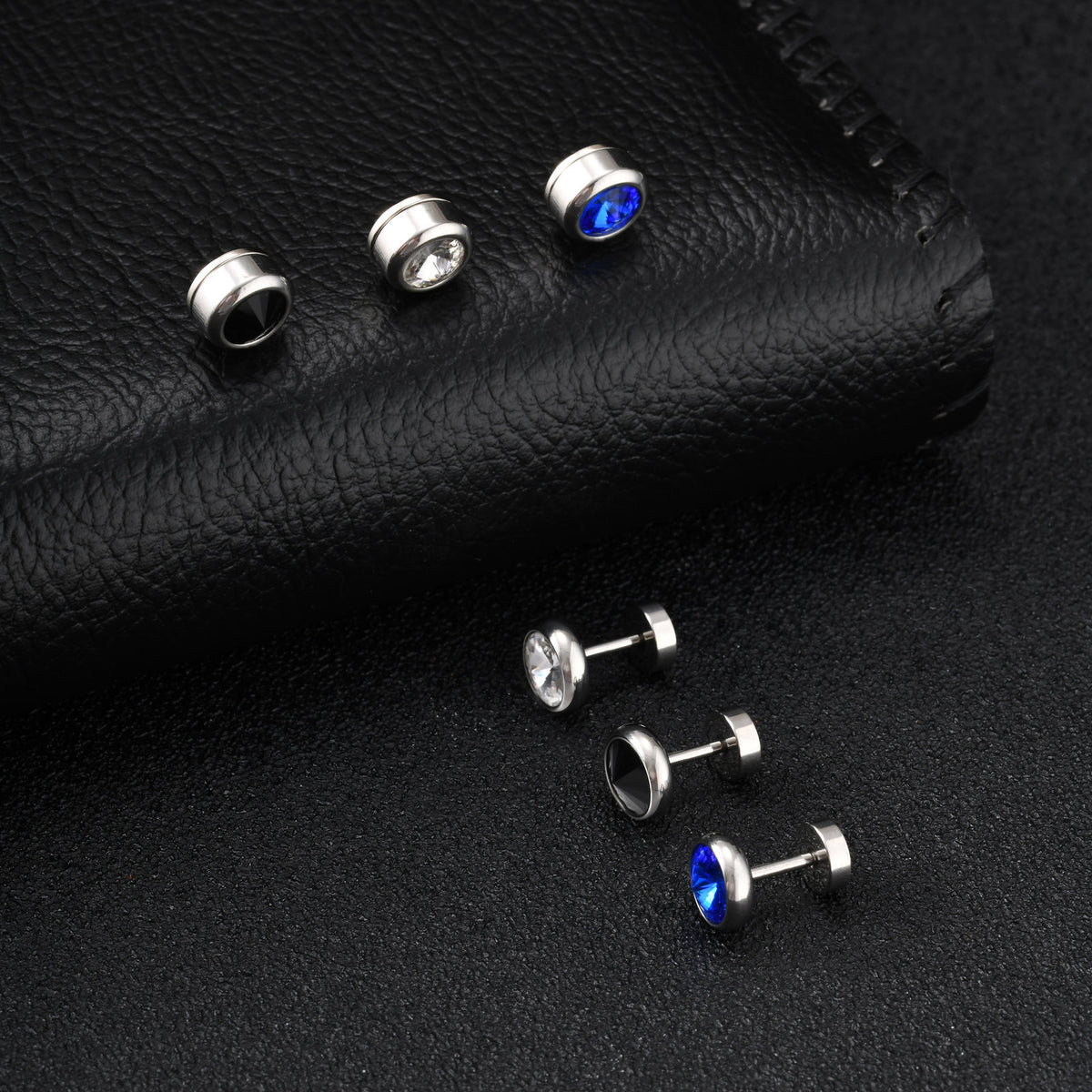 Stainless Steel Zircon Black Earrings