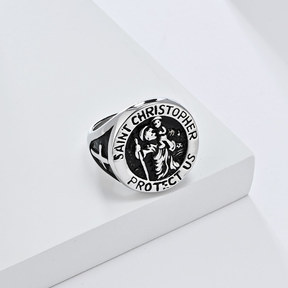 European And American Literary Retro Christopher Steel Ring