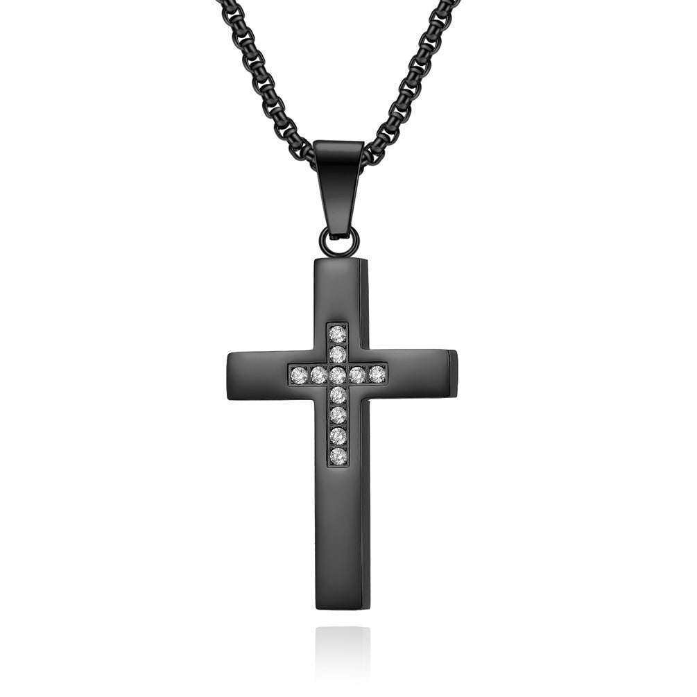 Planderful Zircon Cross Necklace For Fashion Lovers Premium Titanium Steel Pendant