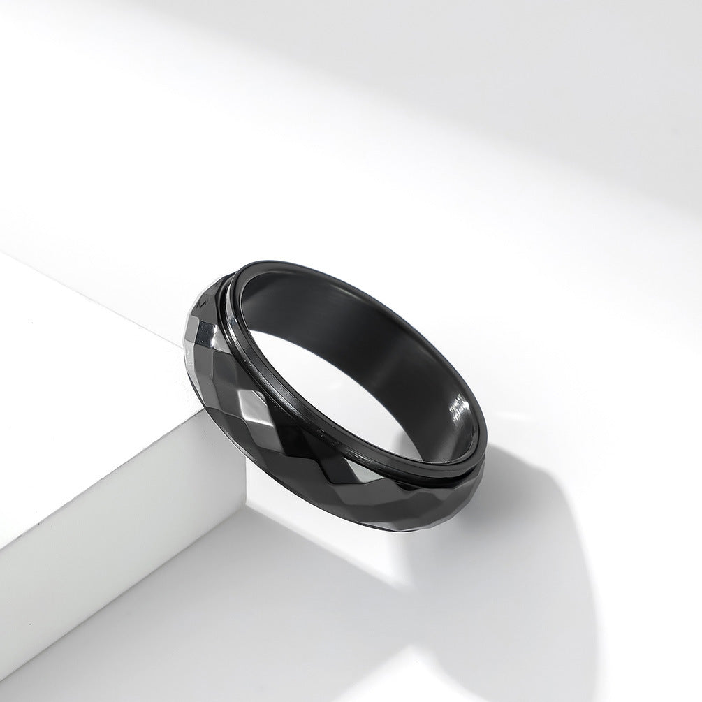 Planderful Titanium Steel Ring Unisex Rotatable Rhombus Design Trendy Jewelry for Men and Women