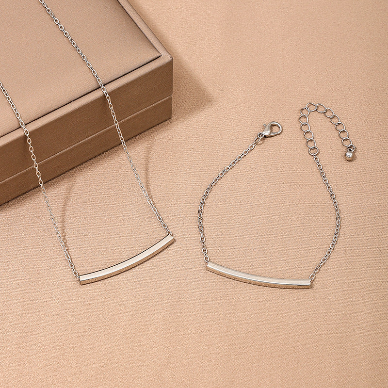 Elegant Metal Summer Jewelry Set with Minimalist One Line Necklace and Bracelet