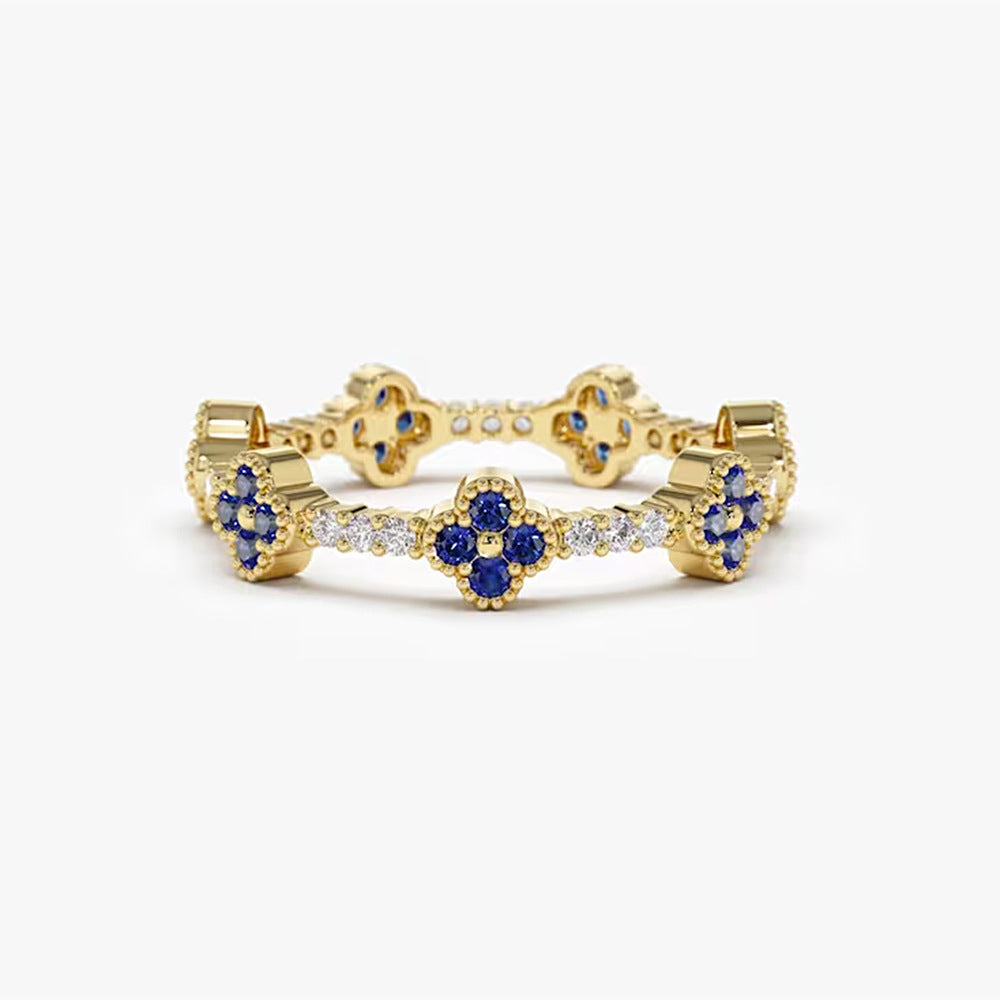 S925 Sterling Silver Zircon Four-Leaf Clover Ring Style Senior Stacked Ring