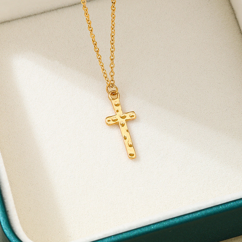 Planderful Vienna Verve Necklace – Stylish Simple Design with Gold Textured Cross Pendant