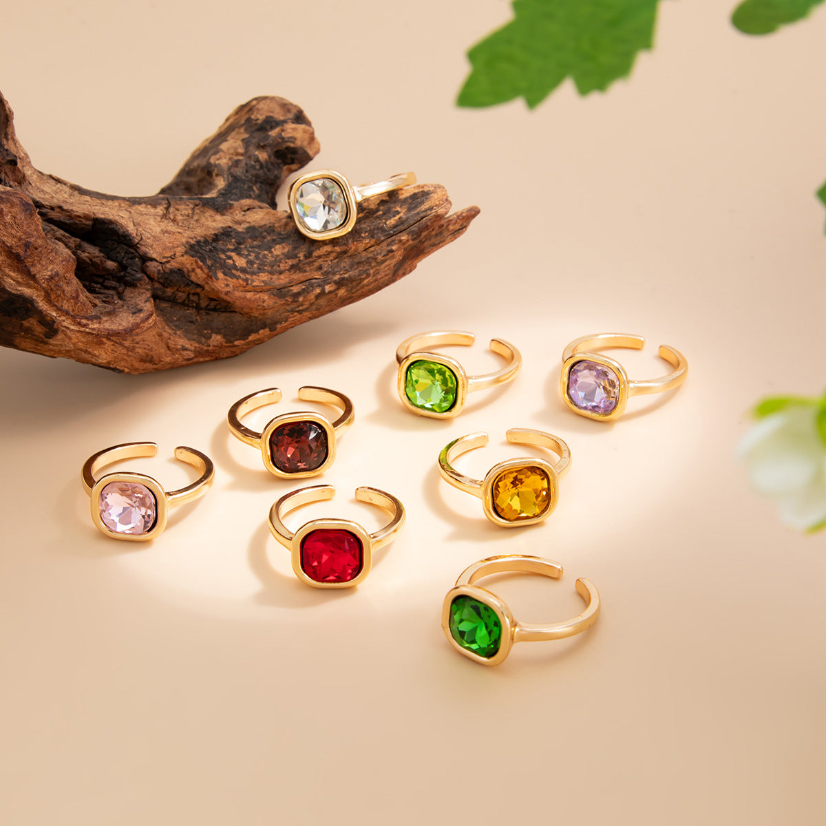 Planderful Stacked Gemstone Ring With Multi Color Square Zircon Opening Design For Trendsetting Women