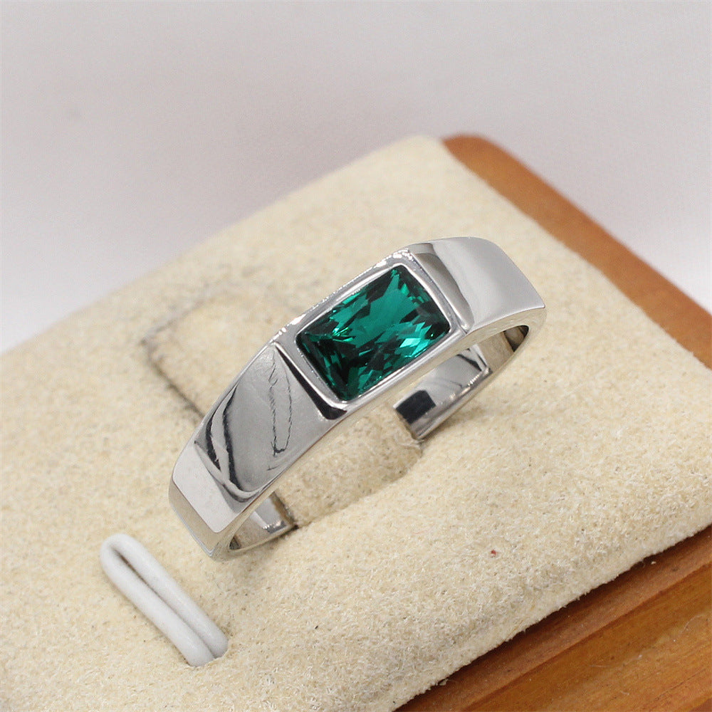 Planderful Jewelry Steel Ring With Rectangular Stone