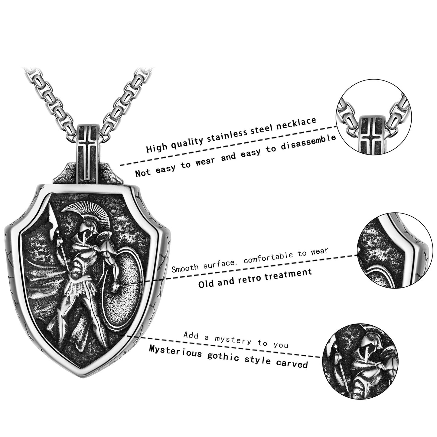 Steel Necklace - Vintage Angel Cross Shield