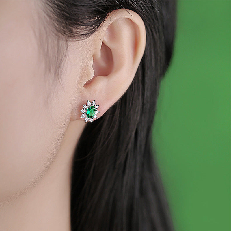 S925 Sterling Silver Lab-Grown Gemstone Geometric Stud Earrings
