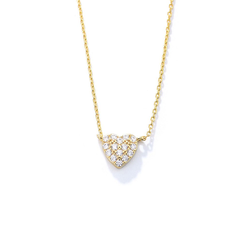 S925 Sterling Silver Heart-Shaped Micro-Inlaid Zircon Necklace Japanese Sweet Full Love Wholesale