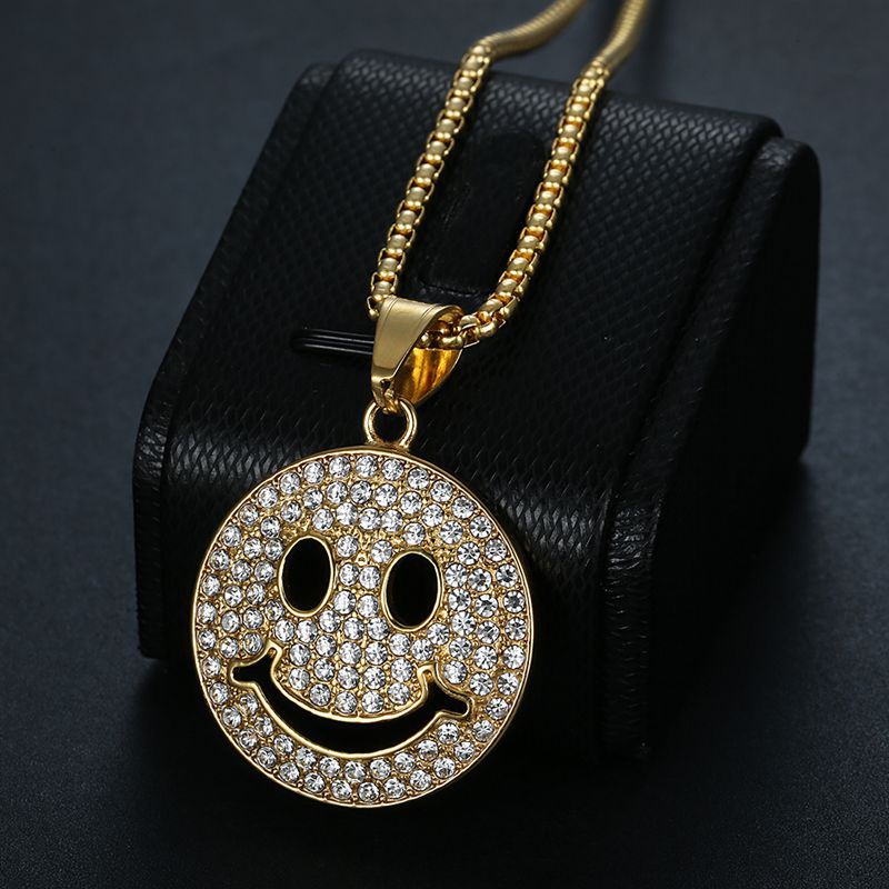 Zircon Necklace – Statement Gold Plated Steel Smile Pendant