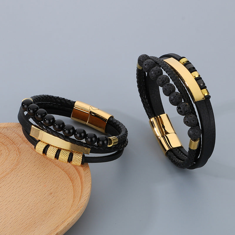 Planderful Magnetic Buckle Men's Bracelet Volcanic Stone