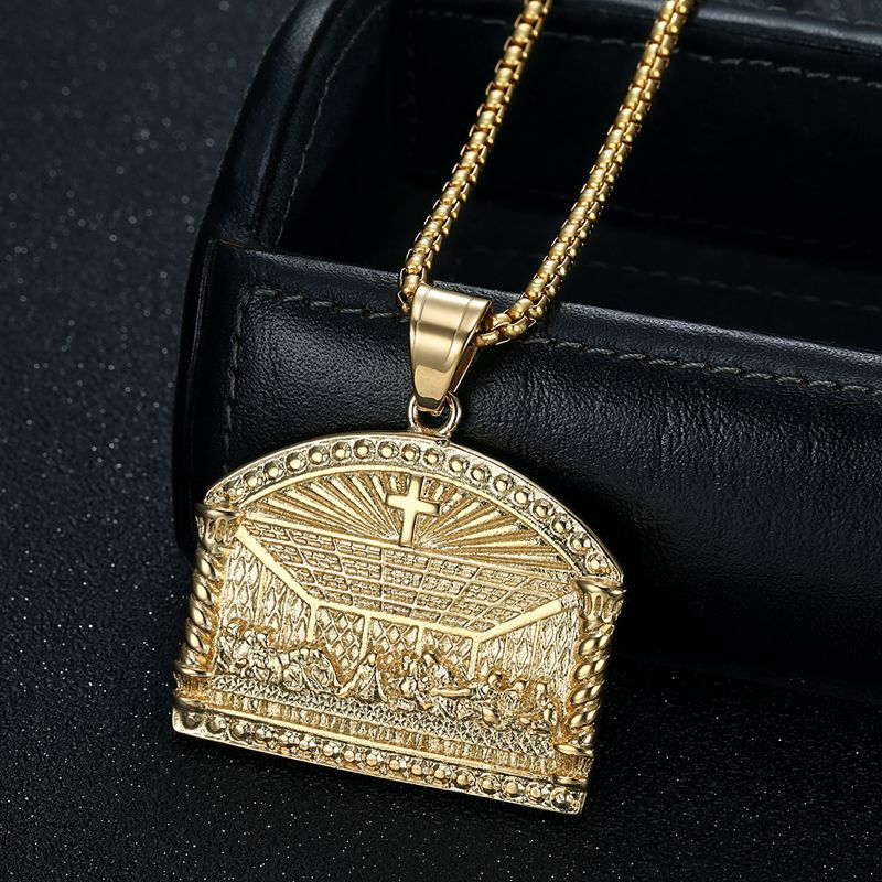 Planderful Everyday Genie Hip Hop Necklace Stainless Steel Gold Plated Zircon Thirteen Apostles Pendant For Him And Her