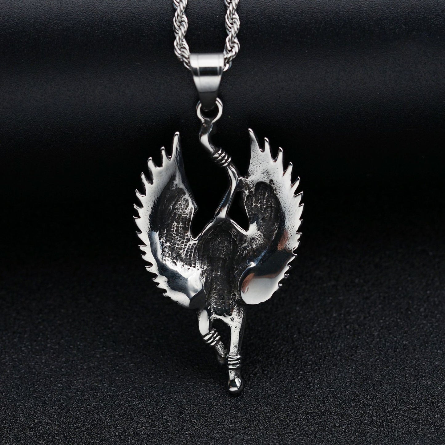 Stainless Steel Necklace - Statement Egyptian Mythology Winged Cat God Pendant For Him Gift Idea