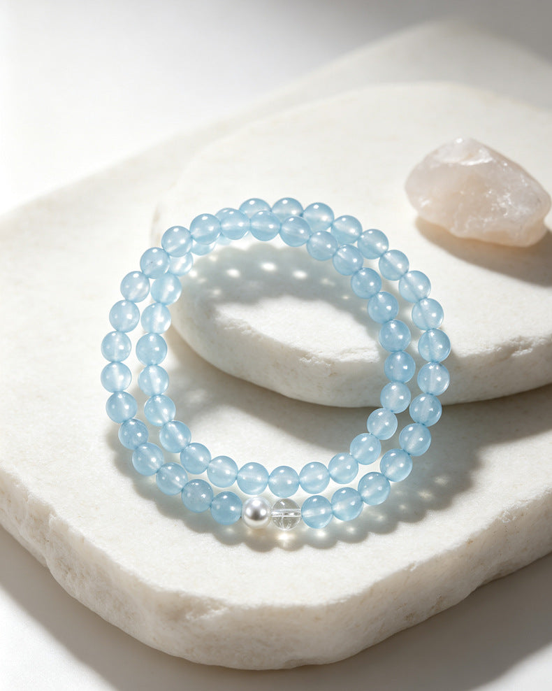 Blue Chalcedony & White Agate Bracelet