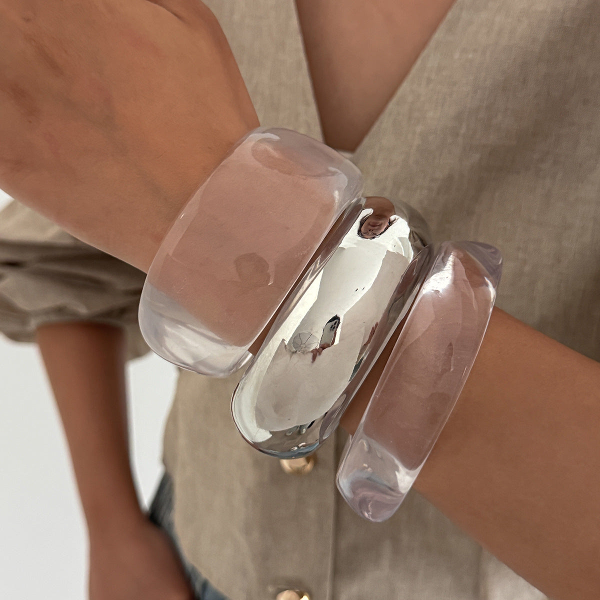 Transparent Irregular Section Bracelet Glossy Stacked Bracelet