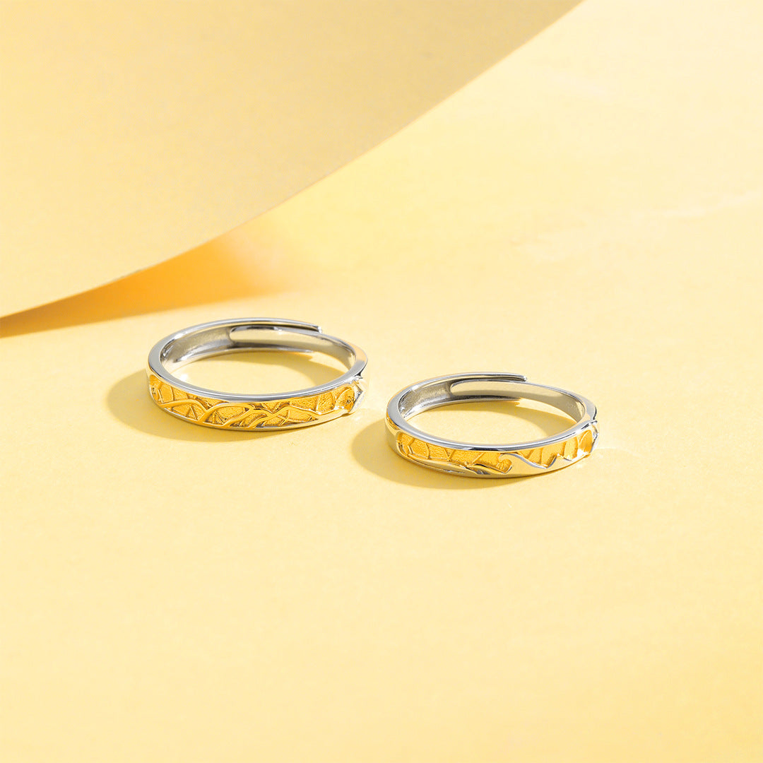 Planderful Everyday Genie – 925 Sterling Silver Lianli Branch Reflecting Waves Couple Ring for Girls