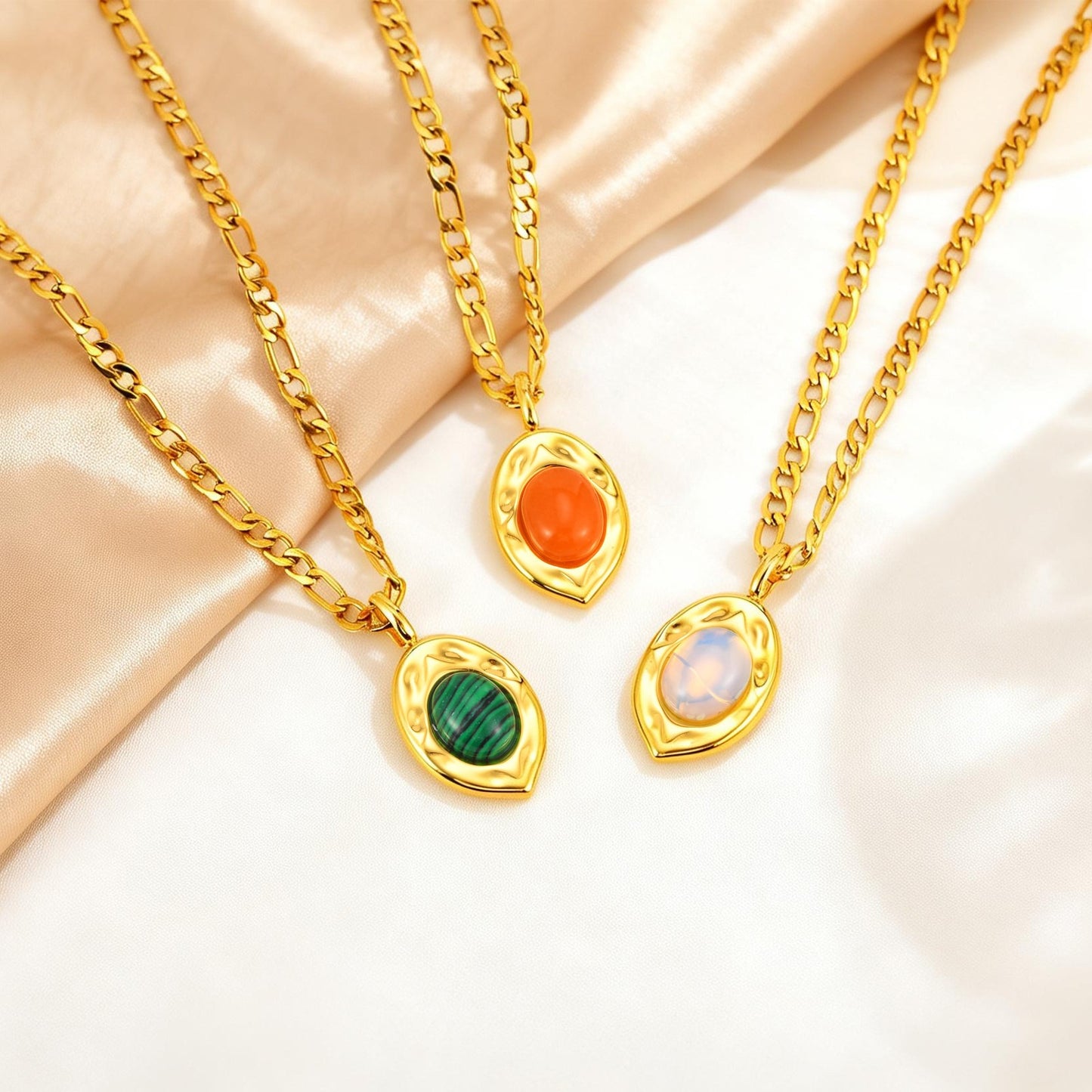 Stainless Steel Natural Malachite Necklace Collarbone Chain