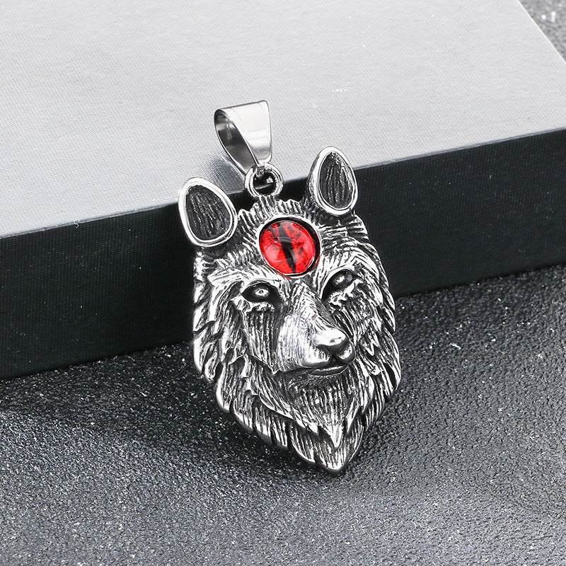 Qixiang Opal Wolf Head Pendant Direct Supply, Punk Style Old Wolf Totem Wolf Necklace