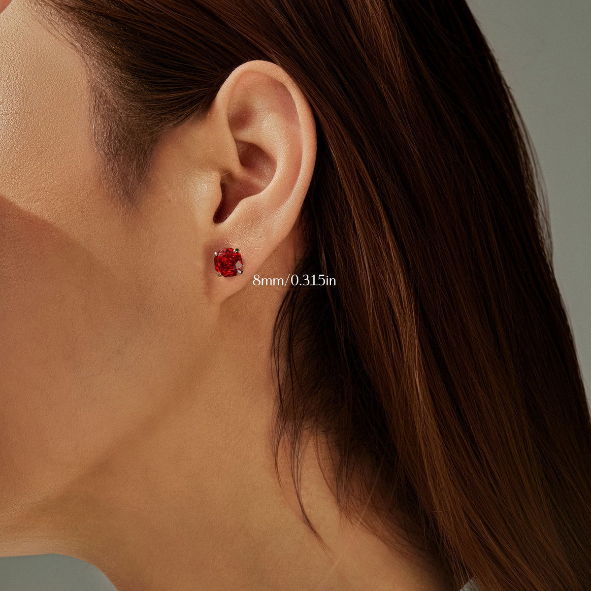 925 Sterling Silver Red Rose-Cut Zircon Cartilage Stud