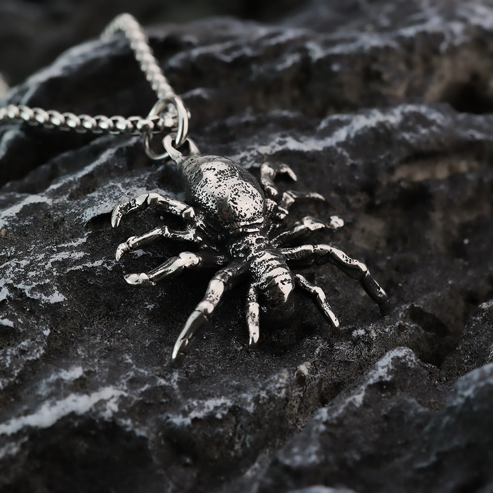 Retro Stainless Steel Men's Poisonous Spider Pendant Necklace