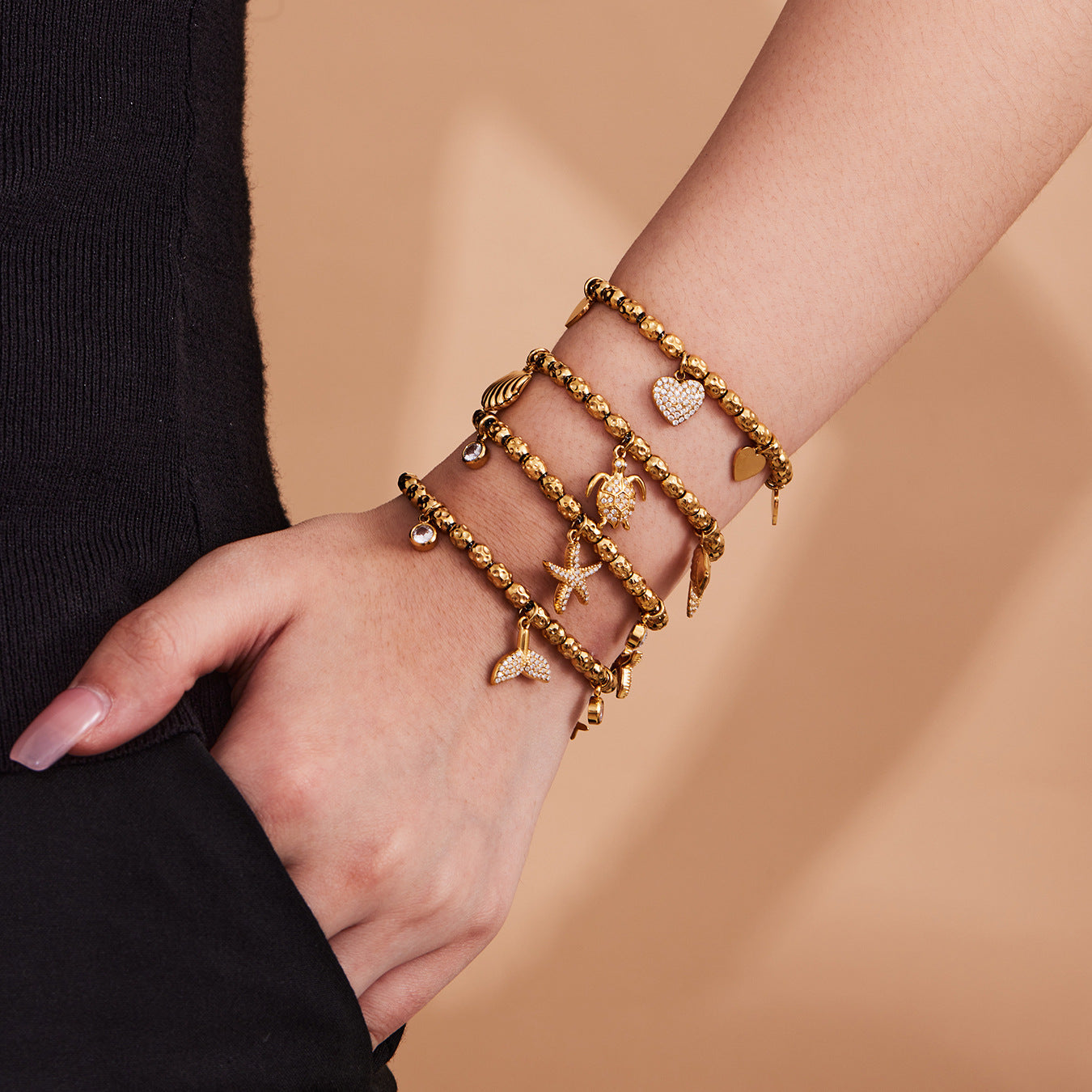 Planderful 18K Gold Plated Beaded Starfish Bracelet Beach