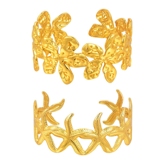 Leisure Ocean-Inspired Stainless Steel Starfish Irregular Pleated Flower Opening Bracelet
