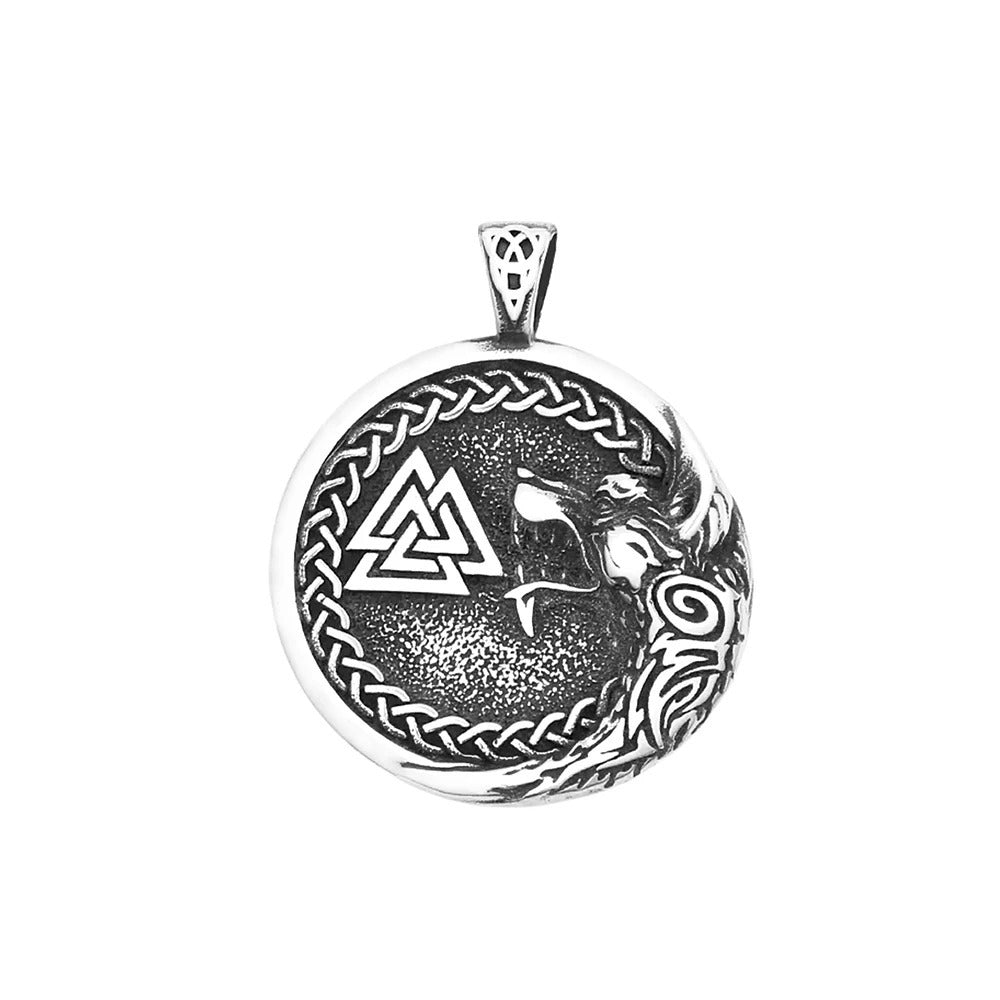Vintage Viking Wolf Stainless Steel Men's Pendant Necklace