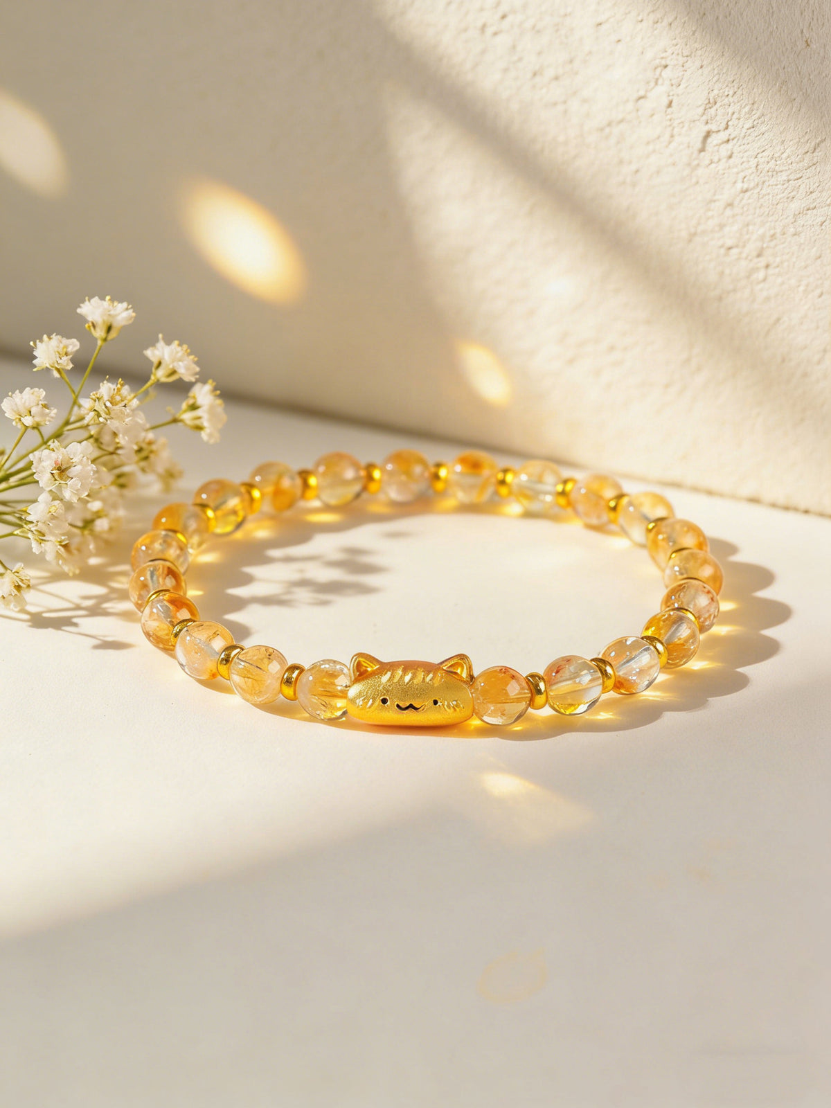 Golden Tiger Eye Cat Charm Citrine Bracelet