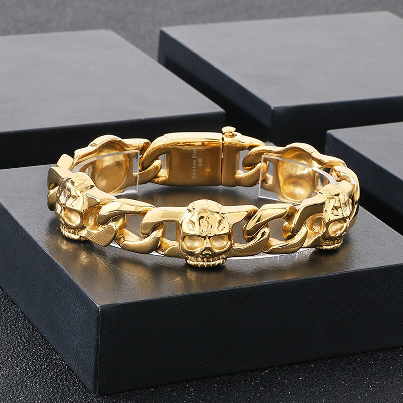 Planderful Ghost Head Cuban Chain Bracelet For Men Titanium