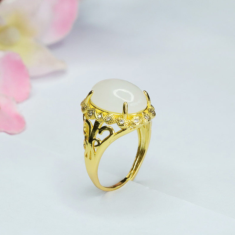White Hetian Jade Cabochon Ring