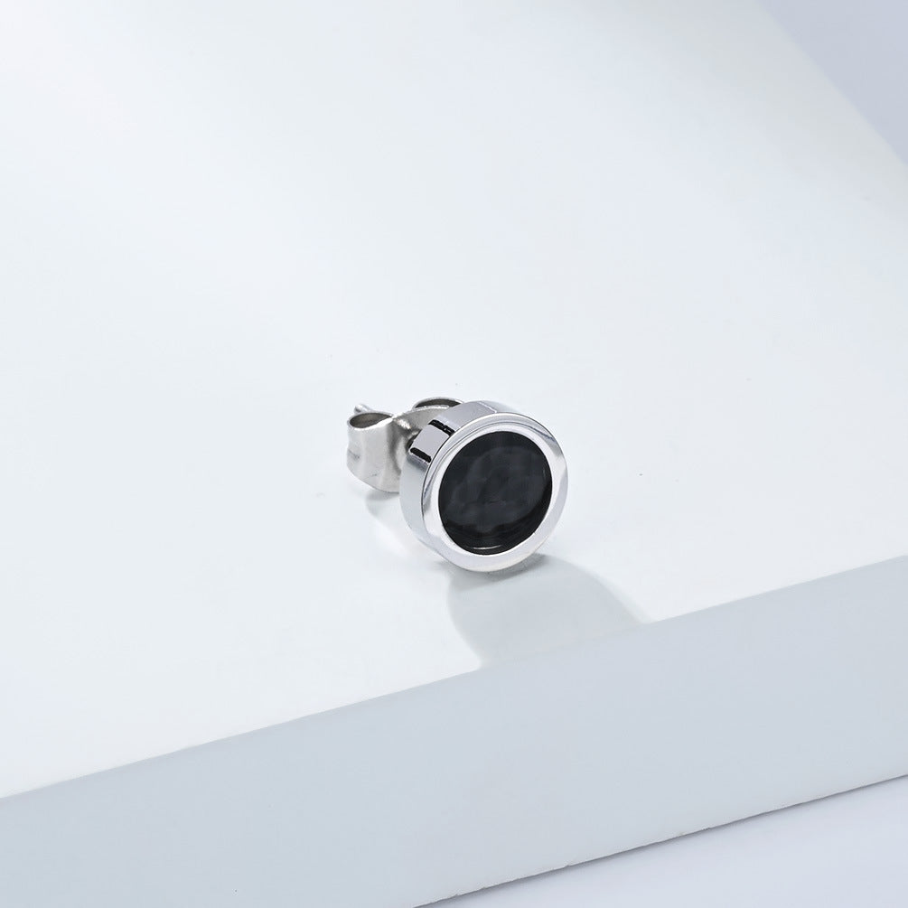 Planderful Titanium Carbon Fiber Inlaid Stud Earrings For Men Unisex Edgy Hip Hop Style Premium